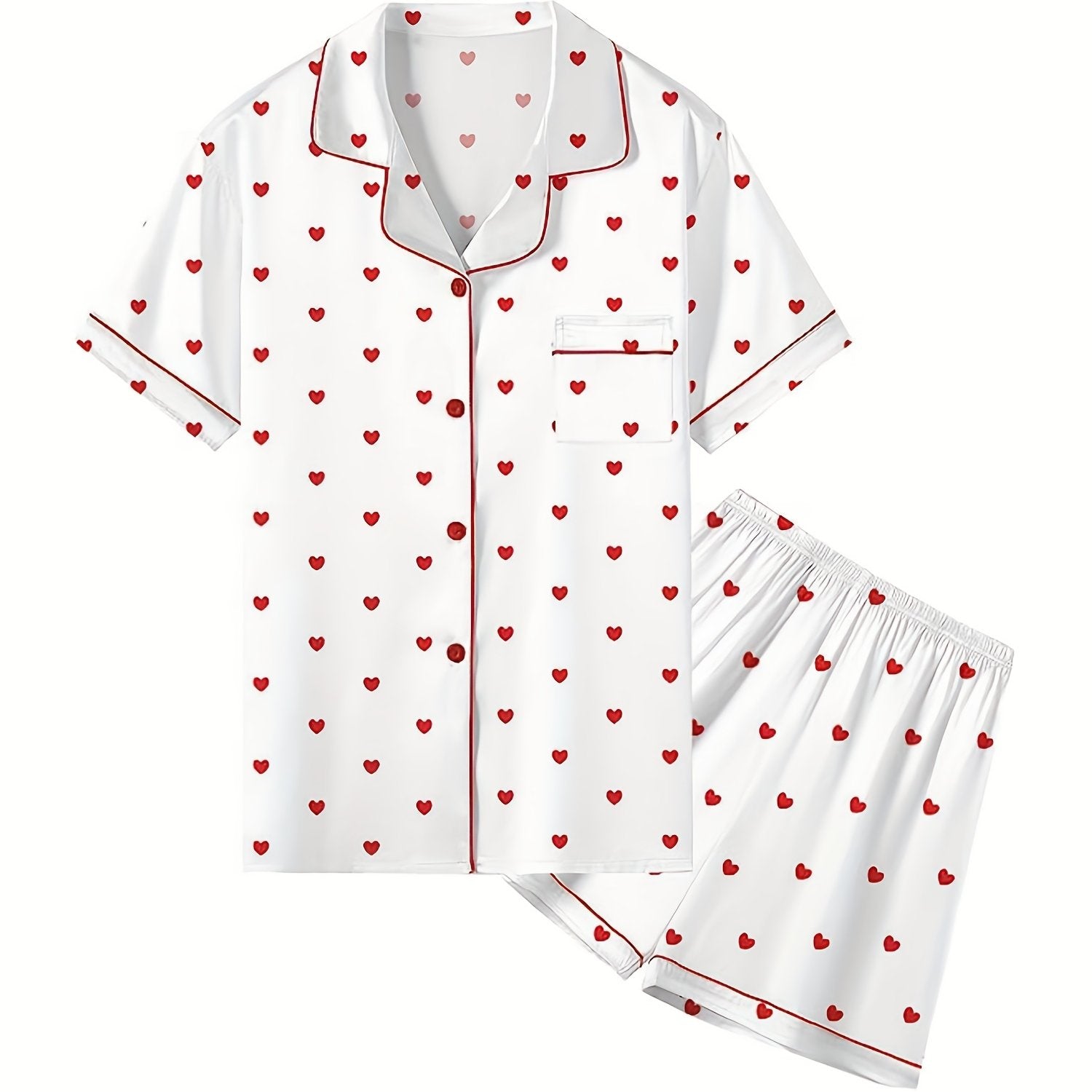 Girl's Love Heart Print Pajama Set Short Sleeve Top & Shorts