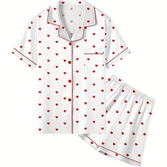 Girl's Love Heart Print Pajama Set Short Sleeve Top & Shorts