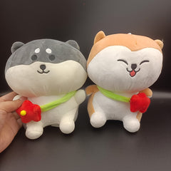 2pcs Husky Shiba Inu Plush Toy Chubby Puppy Doll with Yellow Bone Soft Fabric
