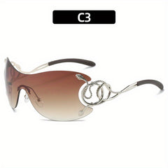 Y2K Snake Charm Sunglasses Wrap Around Rimless UV400 Sun Shades