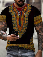 Ethnic Style Pattern Print Men's Short Sleeve Tee