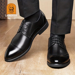 LAORENTOU Men's Leather Pointed Toe Lace Up Loafer Shoes Lightweight Non Slip