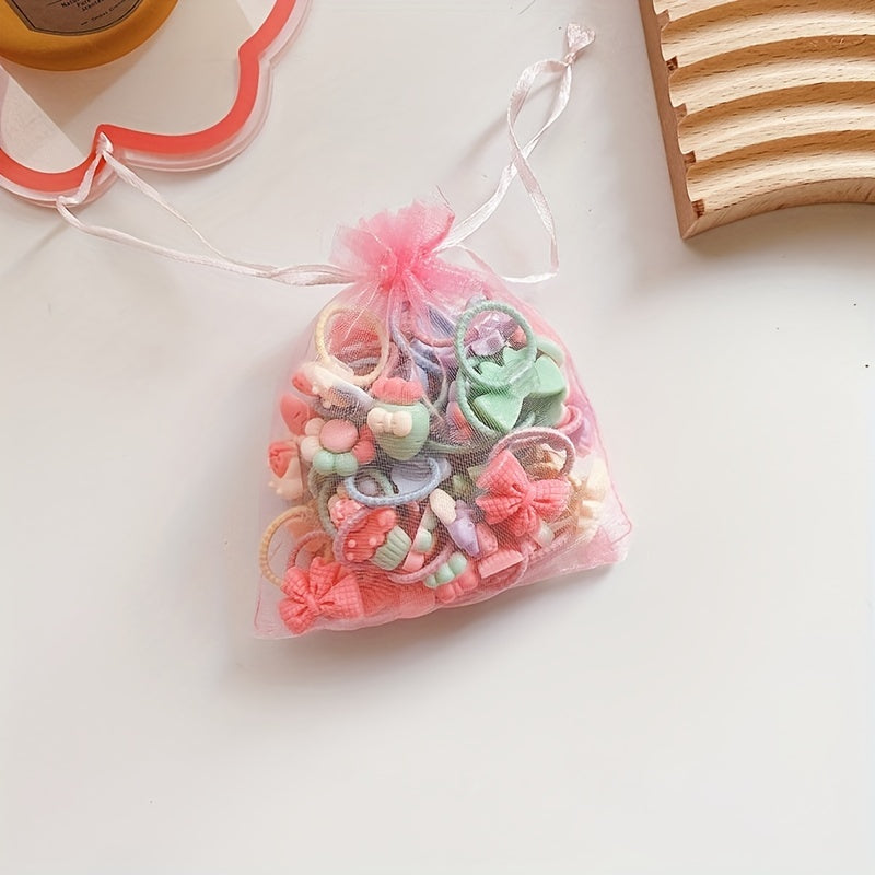 40pcs Cartoon Bow Flower Mini Hair Ties for Girls