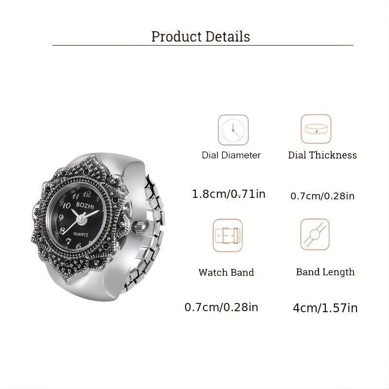 Mini Ring Watch Classic Retro Octagonal Pattern Watch