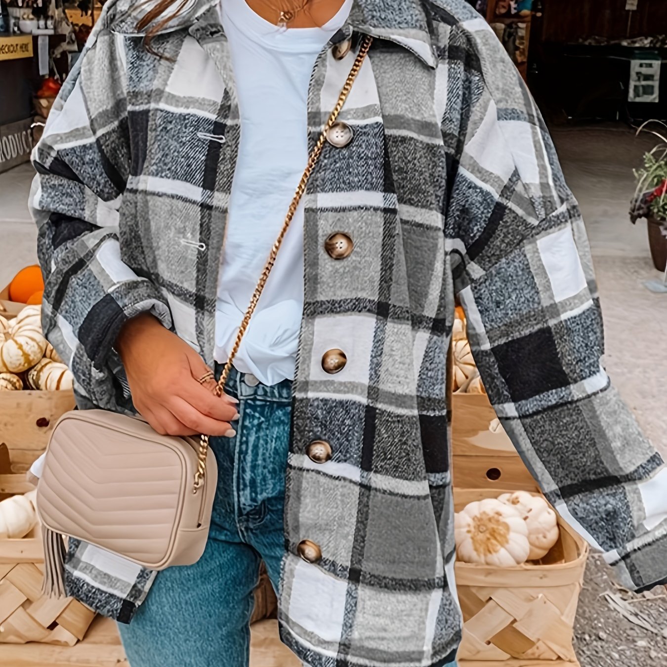 Plaid Shirt Jacket Long Sleeve Casual Shacket for Women