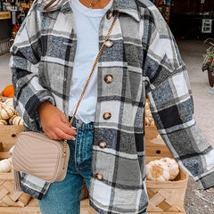 Plaid Shirt Jacket Long Sleeve Casual Shacket for Women