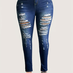 Distressed Skinny Leg Jeans Women's Denim Pants