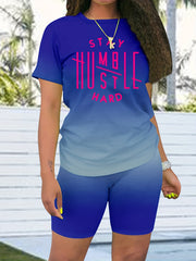 Ombre Two Piece Set Short Sleeve T Shirt & Skinny Shorts Outfit