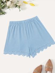 Lace Trim Solid Shorts Casual Summer Women's Clothing