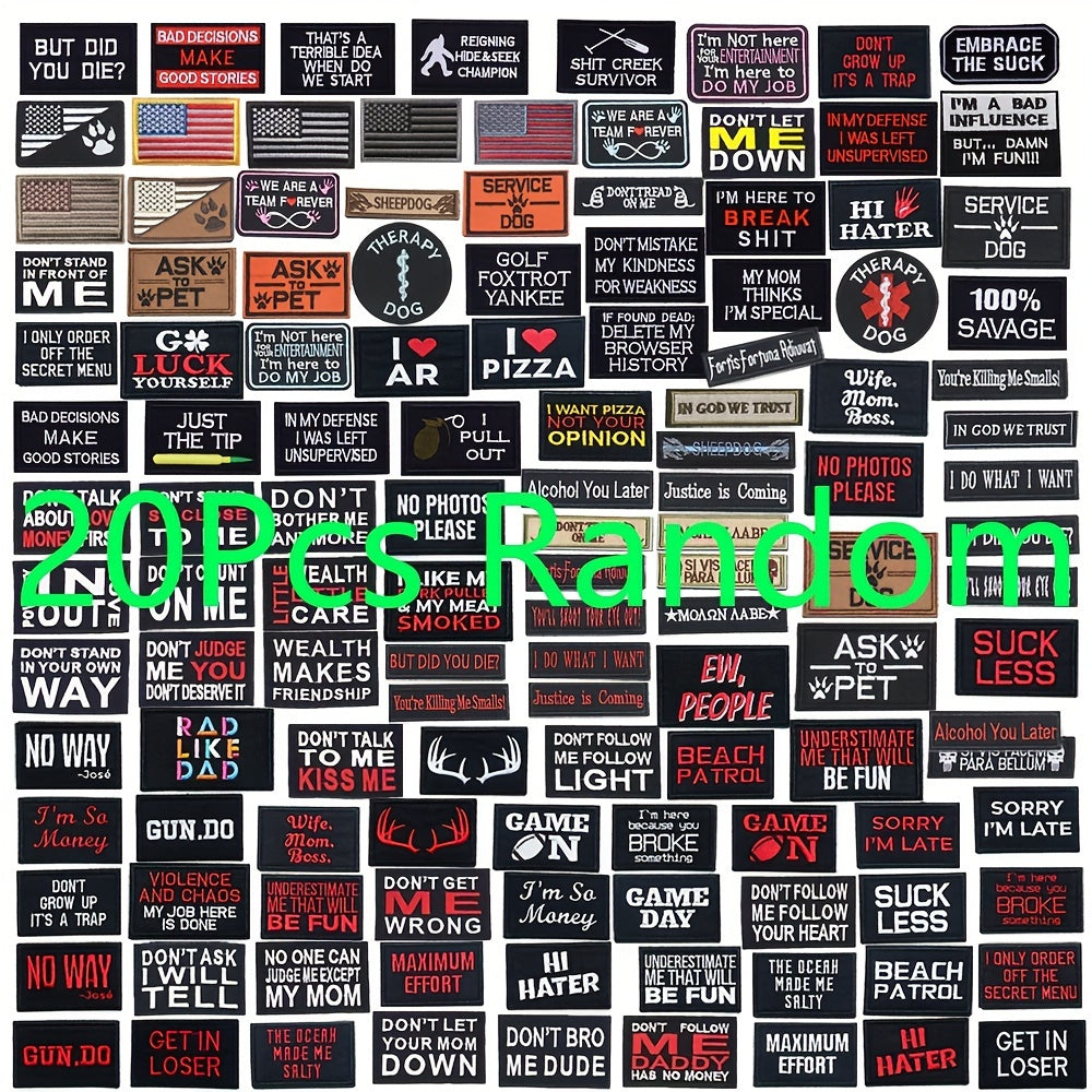 20pcs Random Hook Loop Patch Morale Patch For Backpack Clothing Jacket