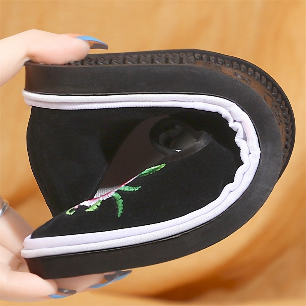 Flower Embroidered Buckle Strap Lightweight Shoes for Women