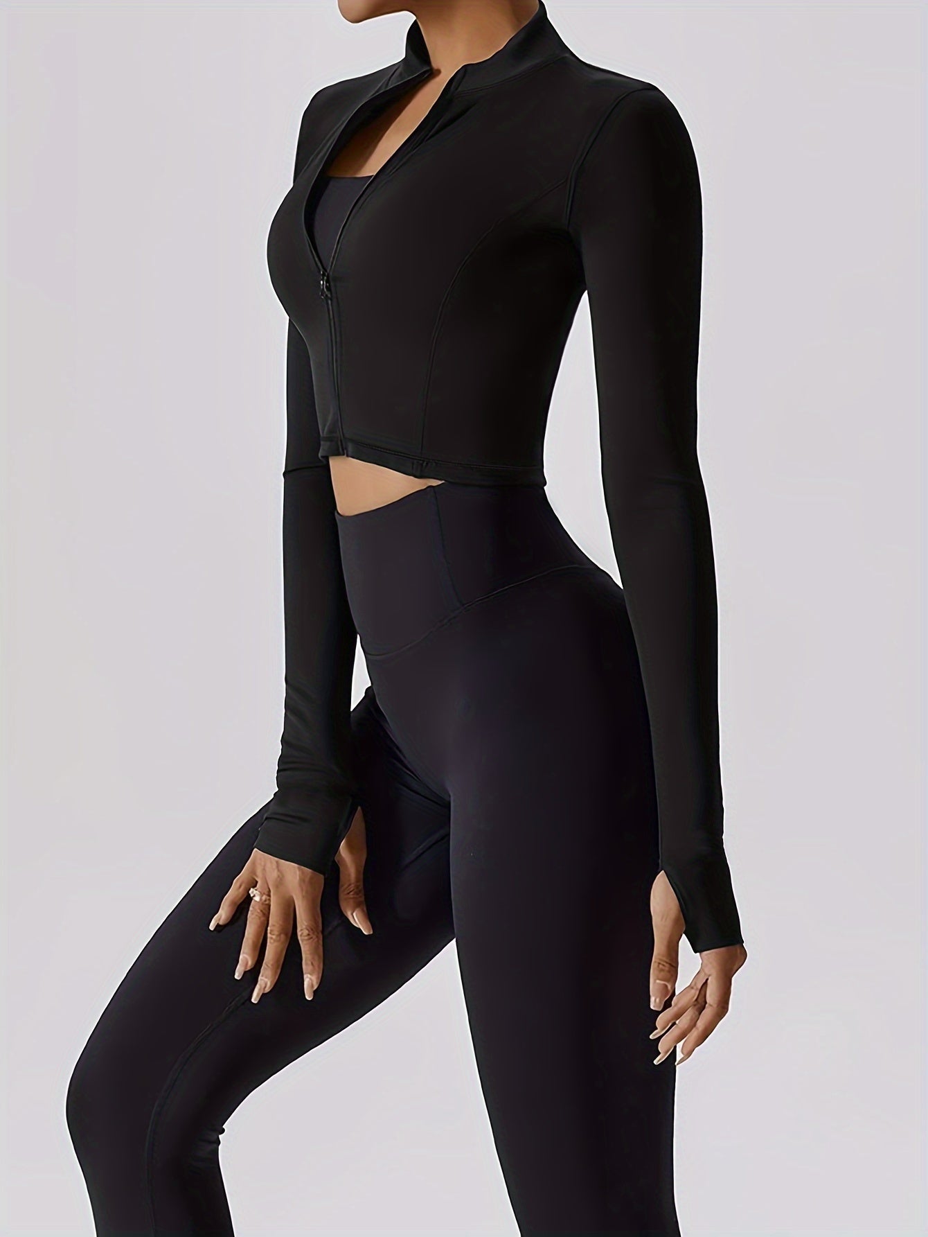 Women's Solid Yoga Jacket with Thumb Holes for Sports