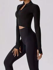 Women's Solid Yoga Jacket with Thumb Holes for Sports
