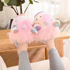 Women's Unicorn Slippers Plush Slip On Shoes Cozy Home Footwear