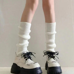 Solid Rib Knit Leg Warmers All-match Knee High Socks Women's Stockings