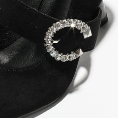 Women's Rhinestone Buckle Strap Dress Pumps