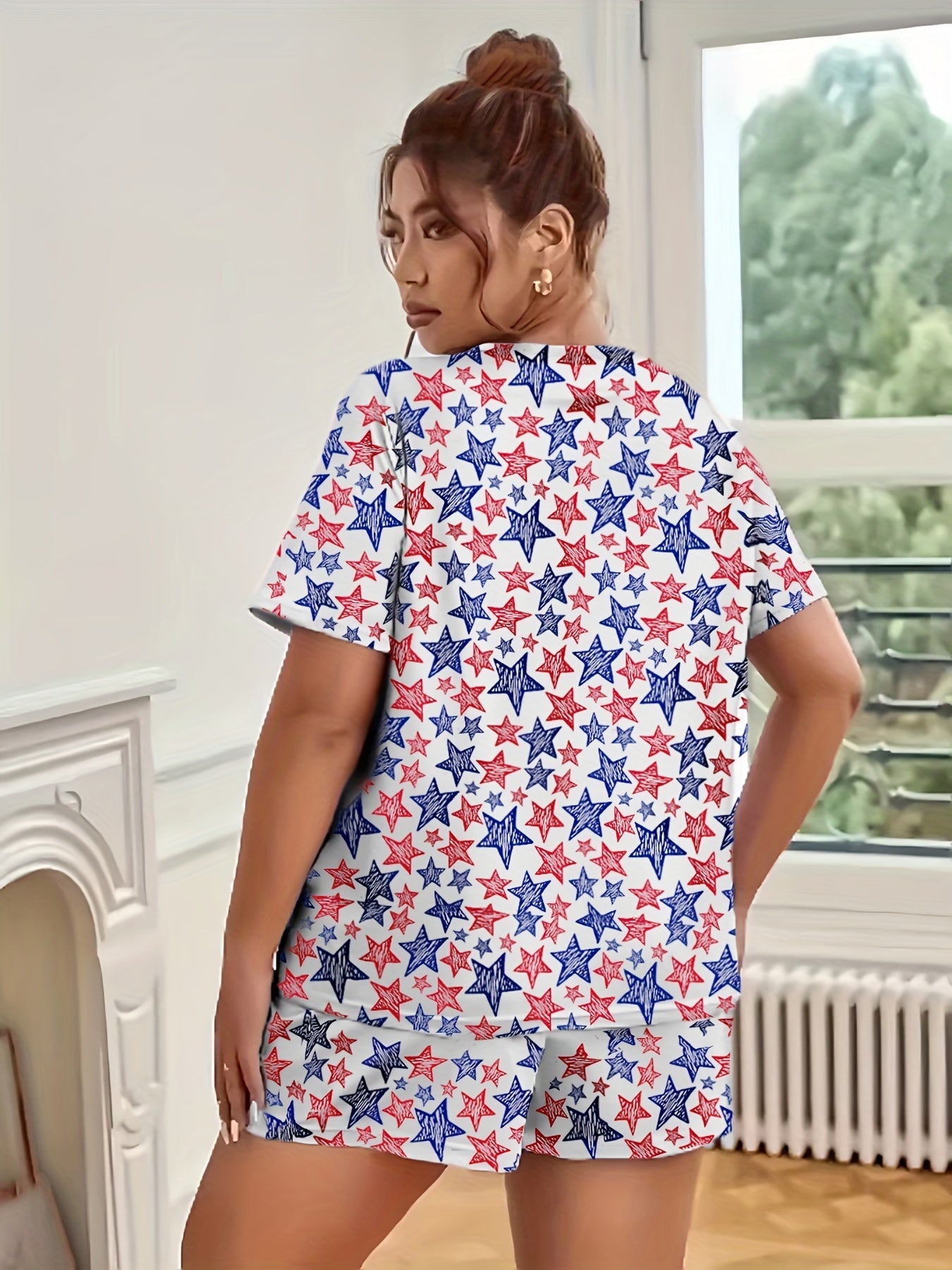 Independence Pajama Set Flag Print Top & Shorts Two Piece