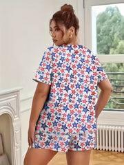 Independence Pajama Set Flag Print Top & Shorts Two Piece