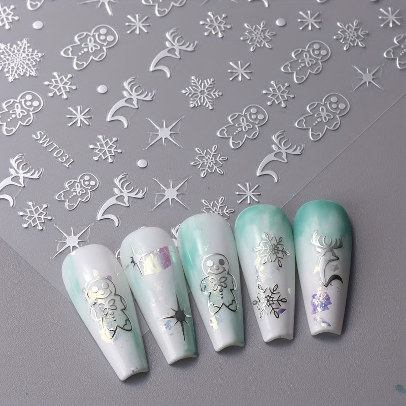 3pcs Christmas Nail Art Stickers Snowflakes Reindeer