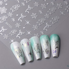 3pcs Christmas Nail Art Stickers Snowflakes Reindeer