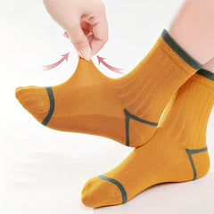 5 Pairs Boys Striped Crew Socks Breathable Comfy Sports Socks for Kids