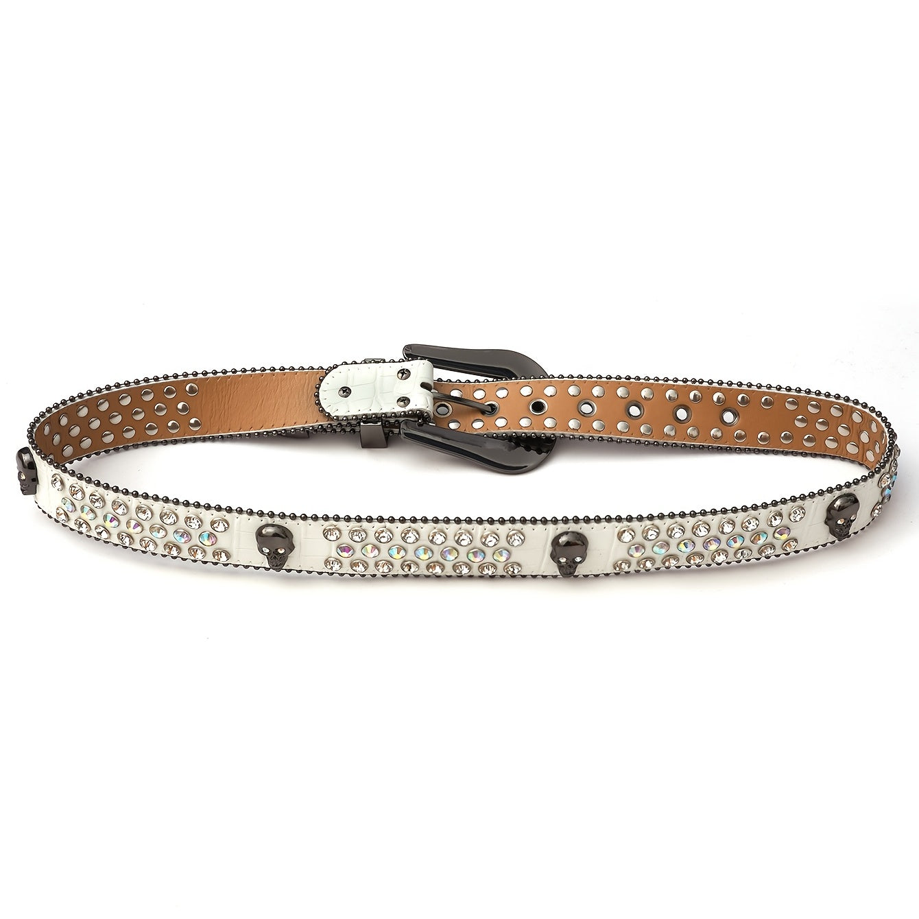 Rhinestone Men's Skull Belt Western Cowboy Stylish Belt Metal Buckle Bling Belt