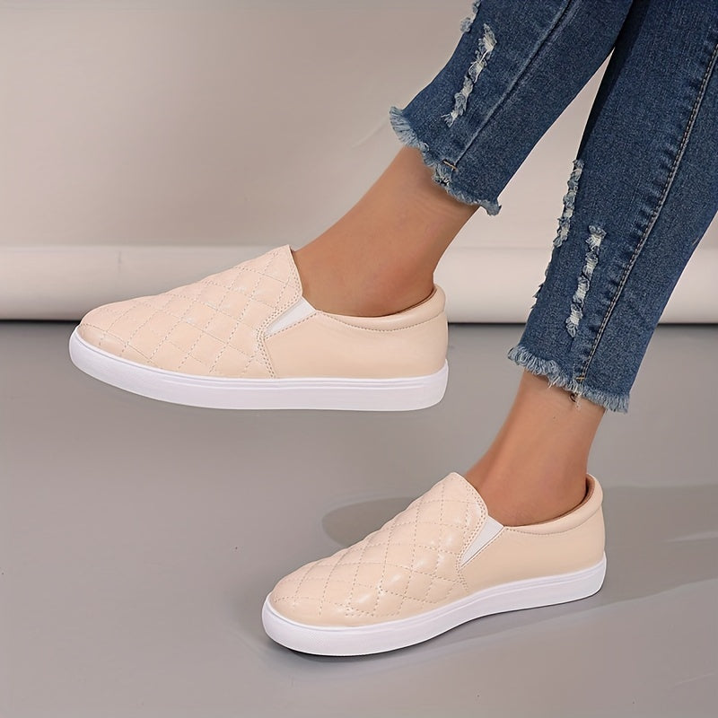Women's Quilted Flat Loafers Slip On Walking Shoes Casual Skate Shoes
