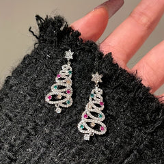 Holiday Style Zircon Snow & Christmas Tree Earrings