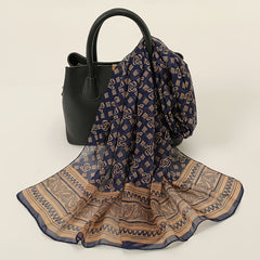 Chiffon Silk Scarf Dark Classical Print Vintage Shawl Women Neck Wrap Headscarf