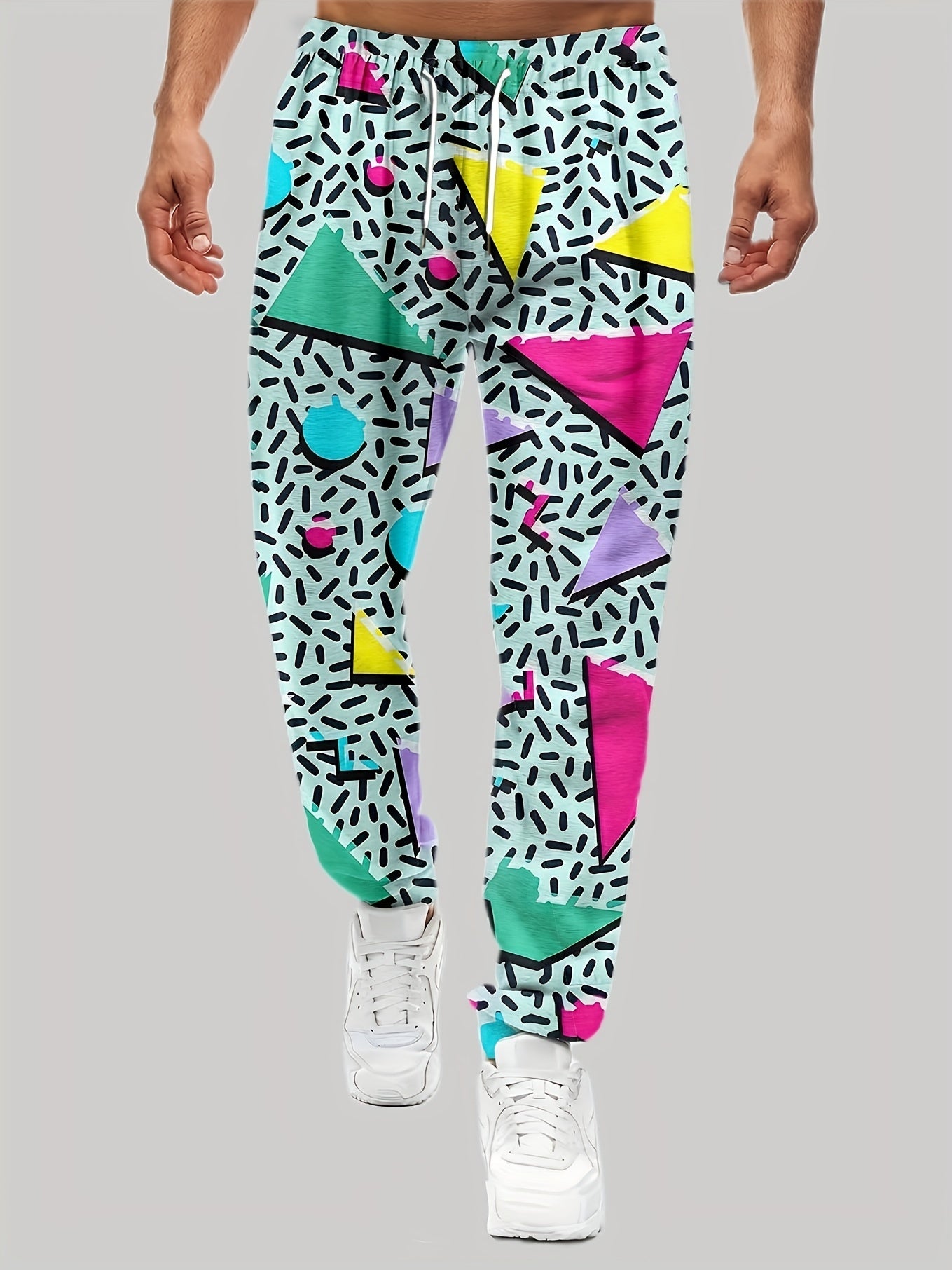 Men's Geometric Print Active Pants Contrast Graphic Casual Pants
