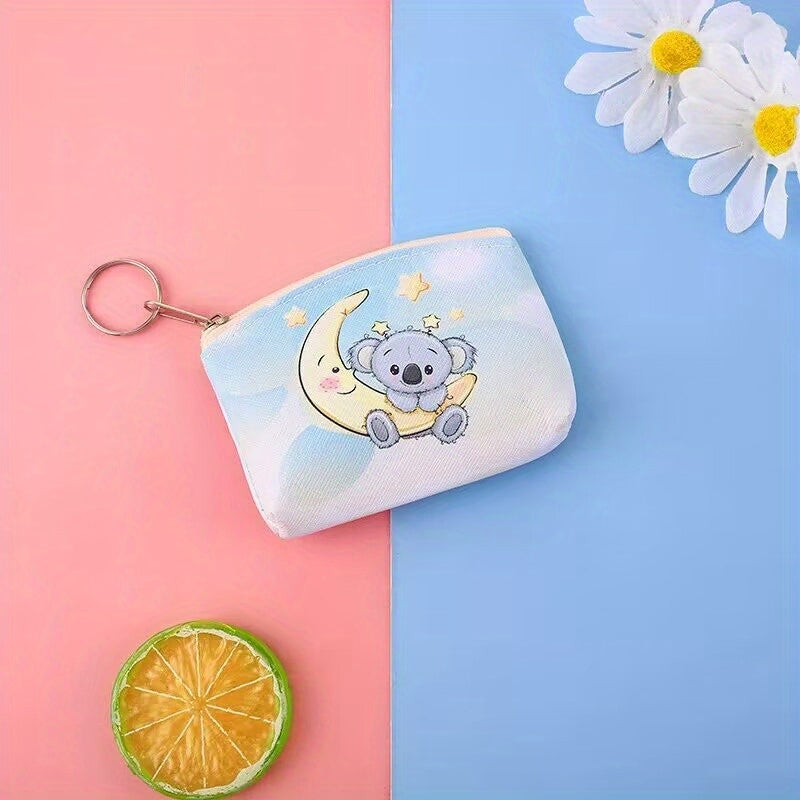 Cartoon Cat Bear Print Coin Purse Wallet for Kids Girls