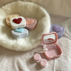 Heart Lens Cases 5 In 1 Travel Lens Box With Mirror Tweezers Remover Tool