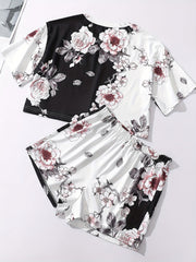 Floral Lounge Set Short Sleeve Top & Shorts Women's Loungewear