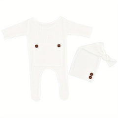 Newborn Photography Knit Outfit Jumpsuit & Hat Set