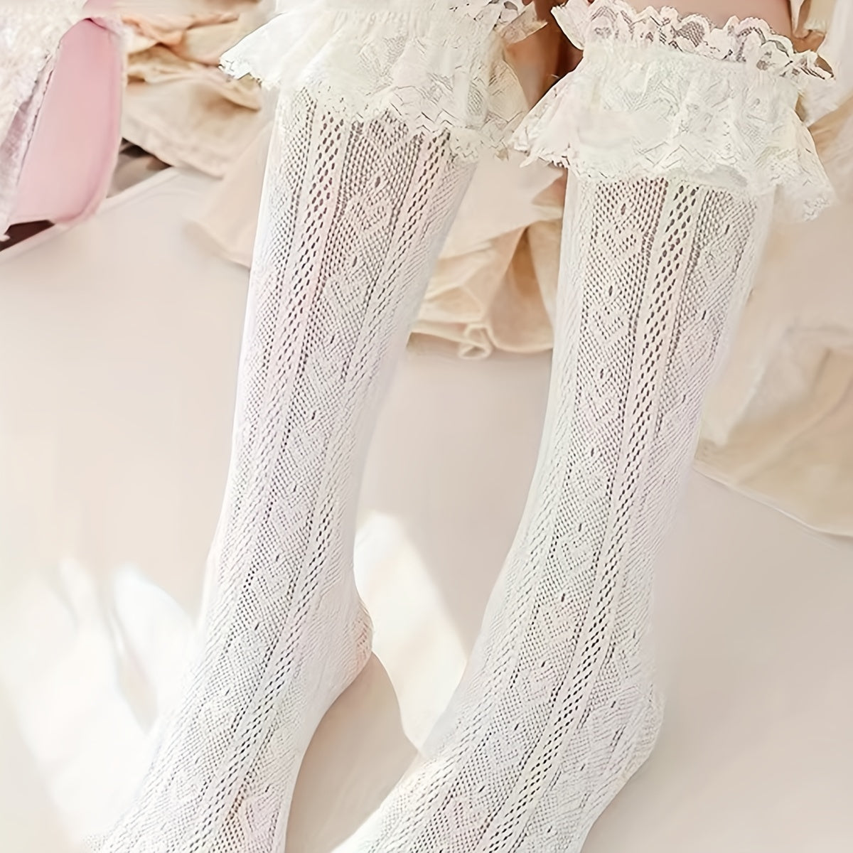 Heart Pattern Mesh Knee High Socks Soft Breathable Girls Accessories