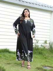 Boho Dress Women's Plus Floral Print Long Sleeve Maxi Dress
