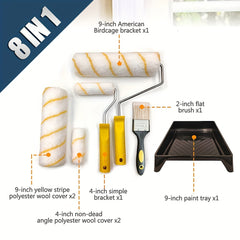 16-Piece Paint Roller Brush Set with Plastic Tray