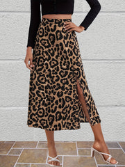 Leopard Print High Waist Split Skirt Sexy Skirt For Spring & Summer