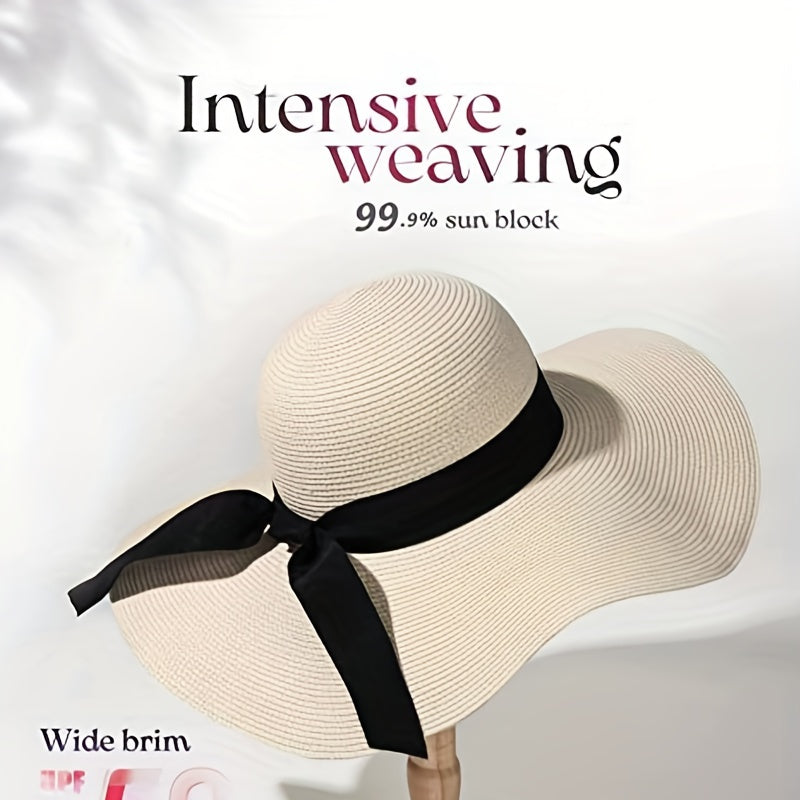 Women's Foldable Floppy Sun Hat Wide Brim UV Protection Straw Hat Solid