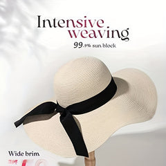 Women's Foldable Floppy Sun Hat Wide Brim UV Protection Straw Hat Solid