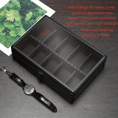Watch Storage Box Display HD Glass Cover Soft Pillow Aluminum Alloy Jewelry Box