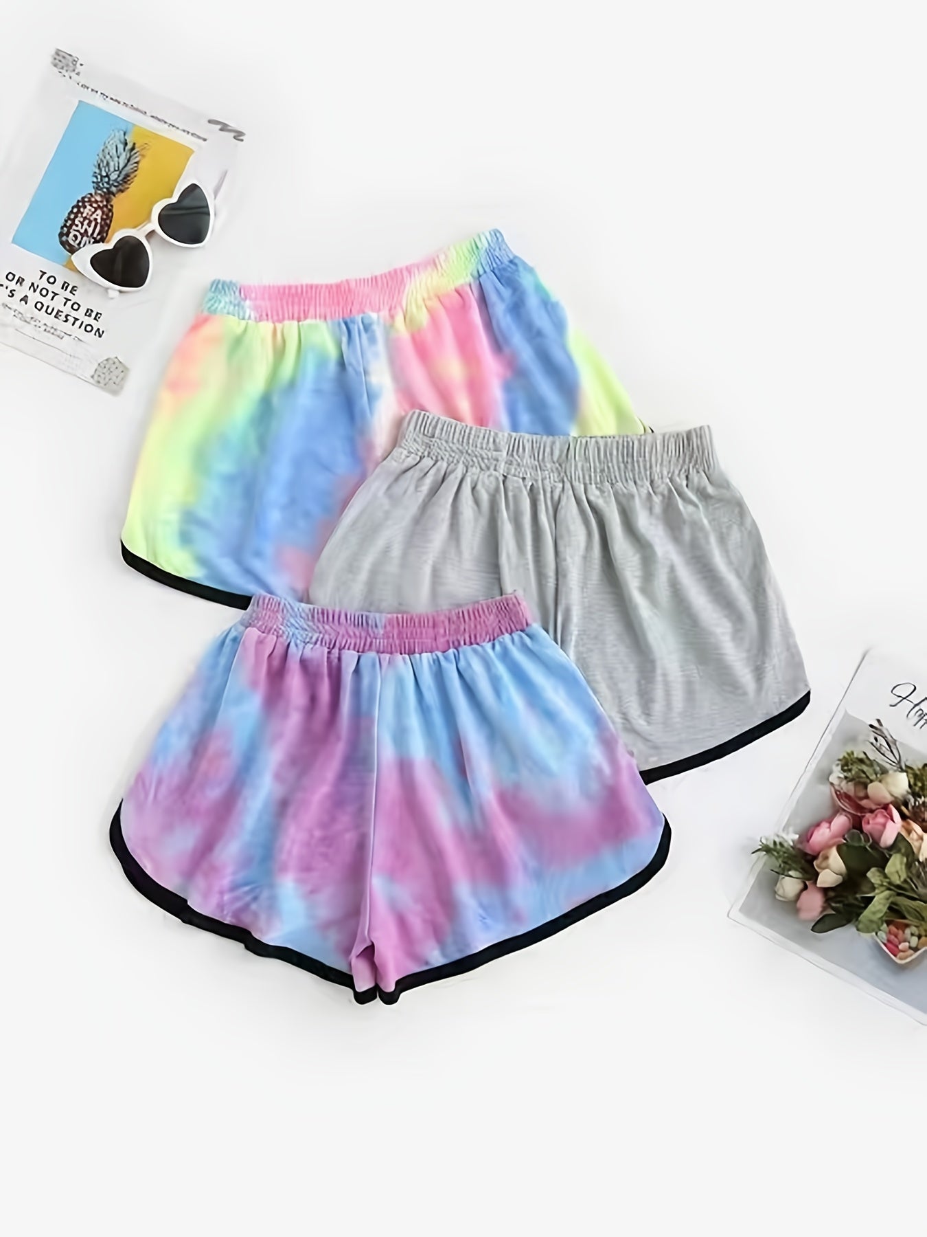 Tie Dye & Solid Shorts 3-Piece Set for Women