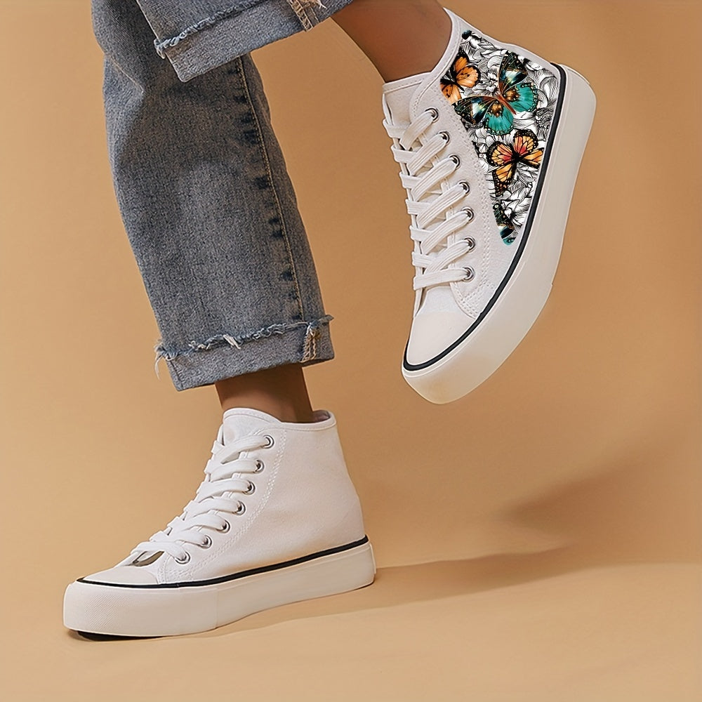Women's Butterfly Platform Canvas High Top Sneakers for Fashionable Walking