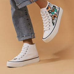 Women's Butterfly Platform Canvas High Top Sneakers for Fashionable Walking