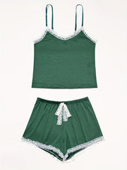 Lace Trim Pajama Set Cami Top & Shorts Women's Sleepwear