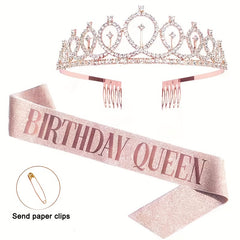 2pcs Bronzing Birthday Shoulder Straps & Crown Set