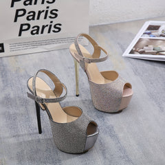 Sparkly Rhinestone Stiletto Heels Peep Toe Pumps Slingback Shoes