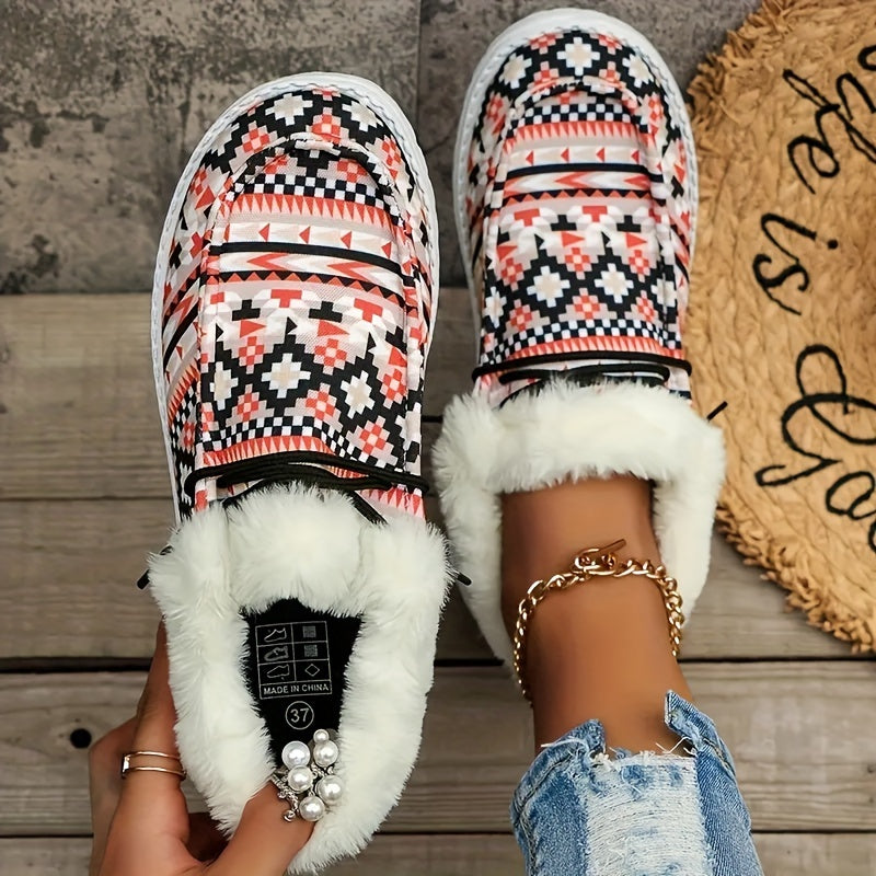 Women's Geometric Snow Shoes Warm & Lightweight Outdoor Low Top