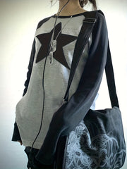 Retro Pentagram Print Long Sleeve Casual Sports T Shirt