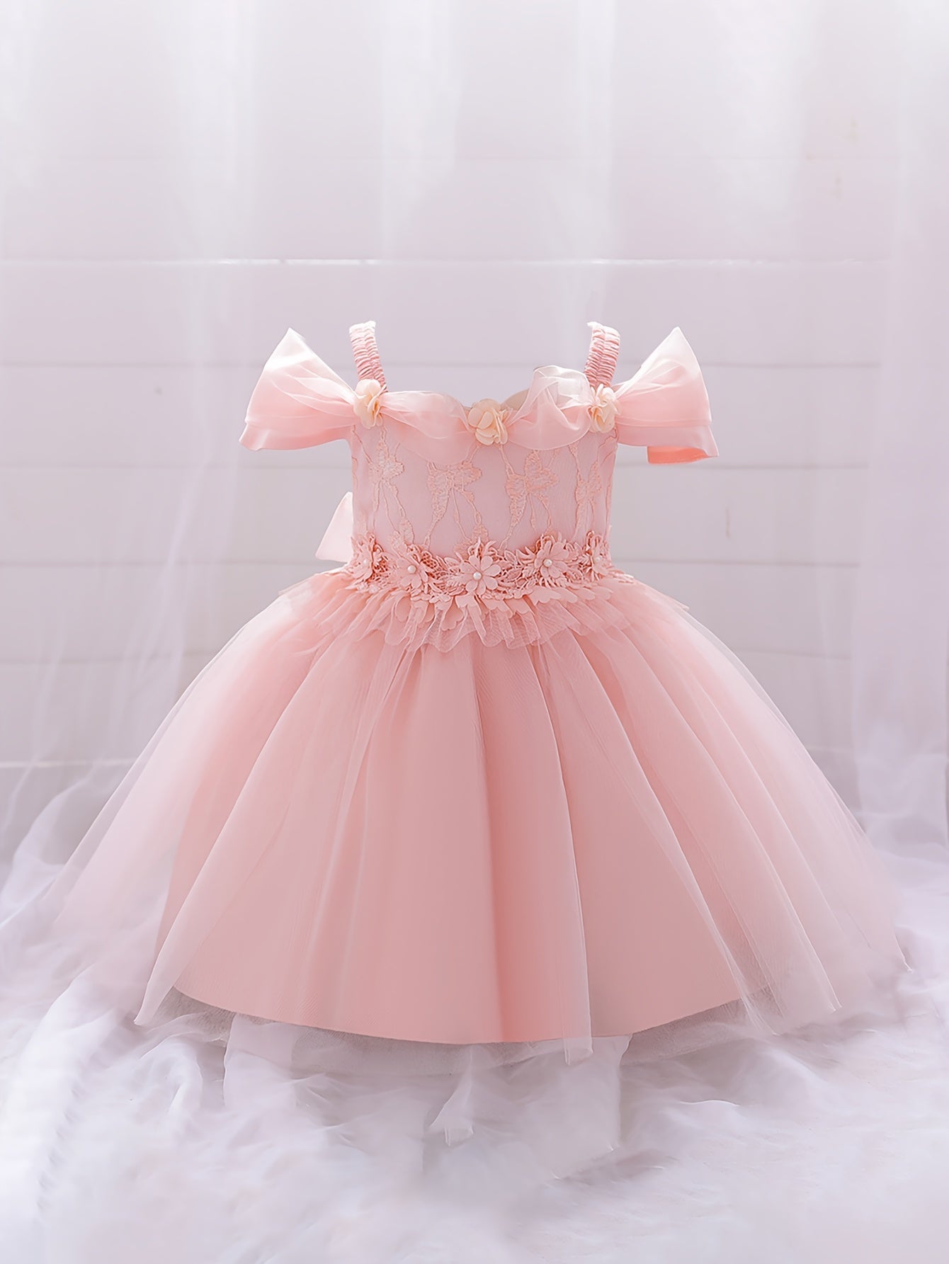 Princess Floral Mesh Puffy Dress Girls Birthday Formal Dress